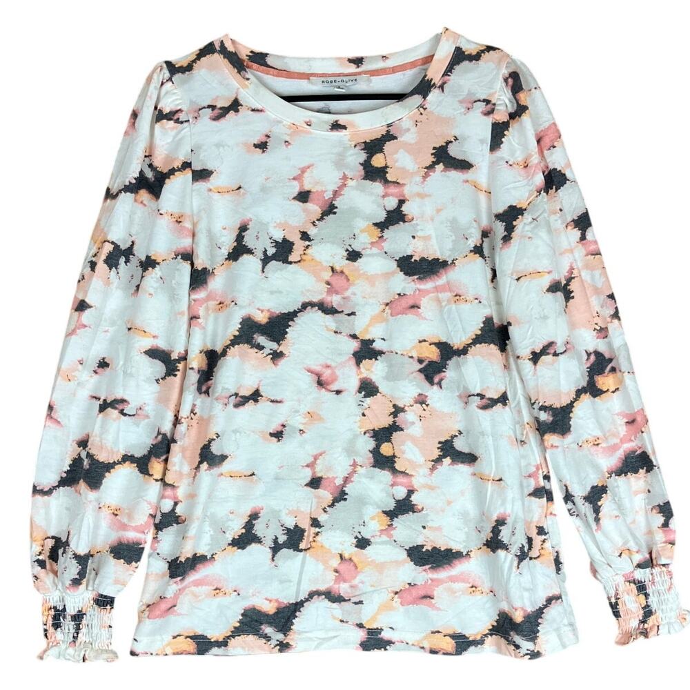 Rose + Olive Womens Sweatshirt Multicolored Pullover Puff Sleeve Stretch Small